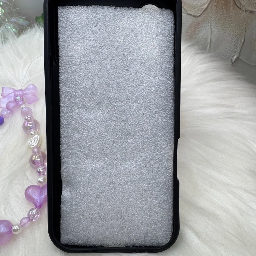 Chic Purple Bow iPhone 17 Pro Case with Phone Bow Beaded lanyard